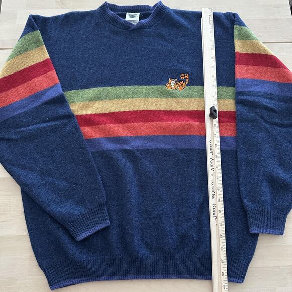Vintage Disney Tigger Sweater Mens Large Lambswool Winnie 90s Rainbow Stripe - Picture 10 of 10